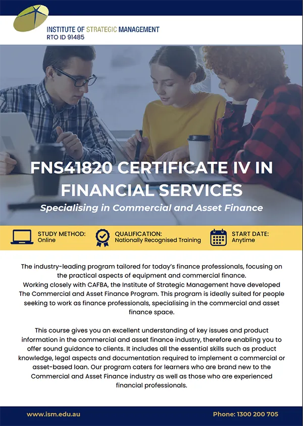 FNS41820 Certificate Iv in Finance and Mortgage Broking Services Commercial asset course guide download